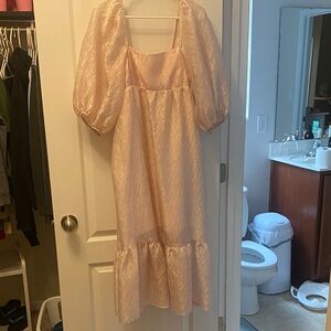 Anthropologie Puff Sleeve Midi Dress in Pale Blush